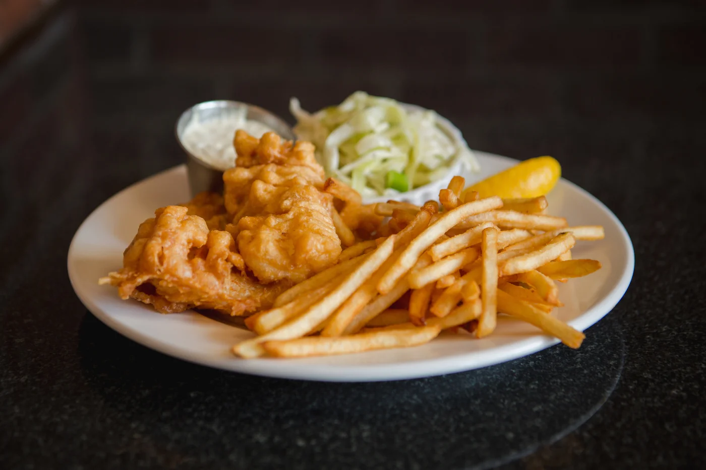 A plate of fish and chips at Cowley's